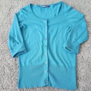 Smart Set Turquoise Blue Cardigan Small To Medium 3/4 Sleeve Fitted